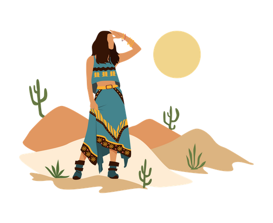 Frau steht in der Wüste  Illustration
