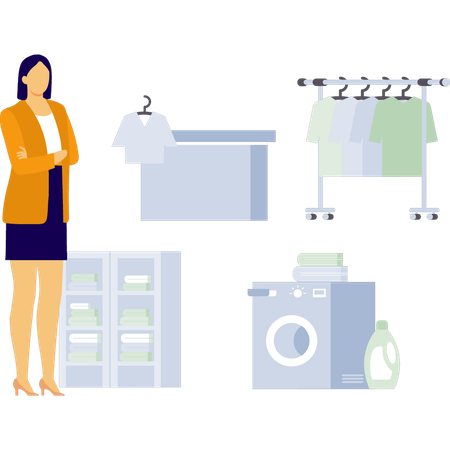 Frau steht in einer chemischen Reinigung  Illustration