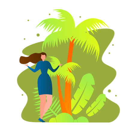 Frau steht mit Palmen  Illustration