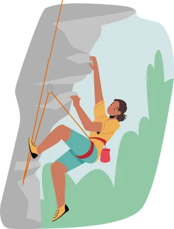 Frau klettert den Berg hinauf  Illustration