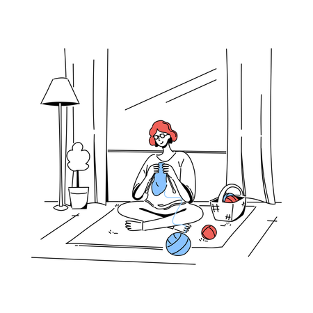 Frau strickt zu Hause  Illustration
