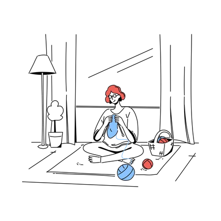 Frau strickt zu Hause  Illustration