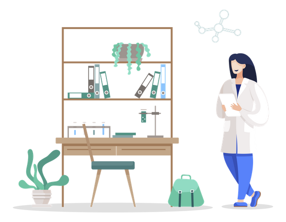 Frau studiert Chemie an der Universität  Illustration