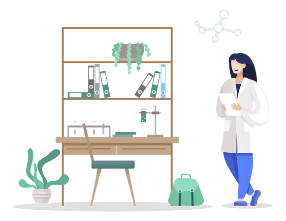 Frau studiert Chemie an der Universität  Illustration