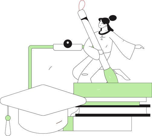 Frau lernt für den Abschluss  Illustration