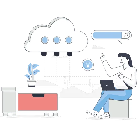 Frau sucht Cloud-Computing-Technologie  Illustration