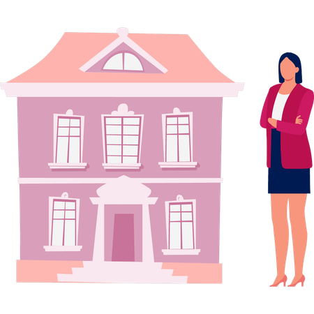Frau schaut evangelische Kirche  Illustration