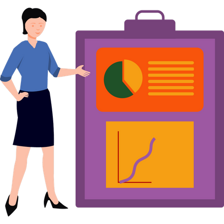 Frau schaut Marketing-Analyse-Diagramm  Illustration