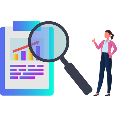 Frau sucht nach Wachstum in Diagrammdokument  Illustration