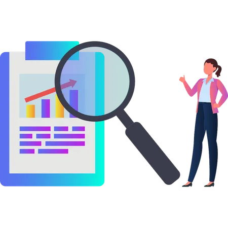 Frau sucht nach Wachstum in Diagrammdokument  Illustration