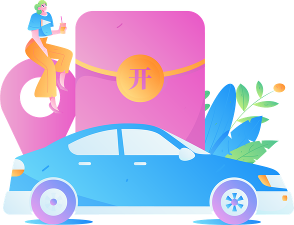 Frau sucht Taxiservice  Illustration