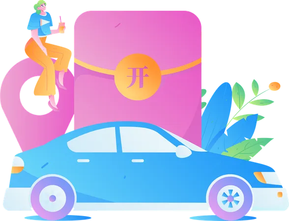 Frau sucht Taxiservice  Illustration