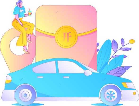 Frau sucht Taxiservice  Illustration