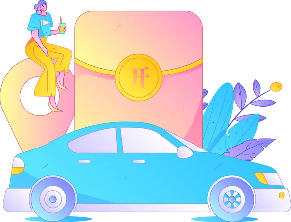 Frau sucht Taxiservice  Illustration