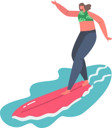 Frau surft auf den Wellen  Illustration