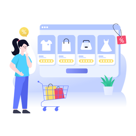 Frau surft auf E-Commerce-Website  Illustration