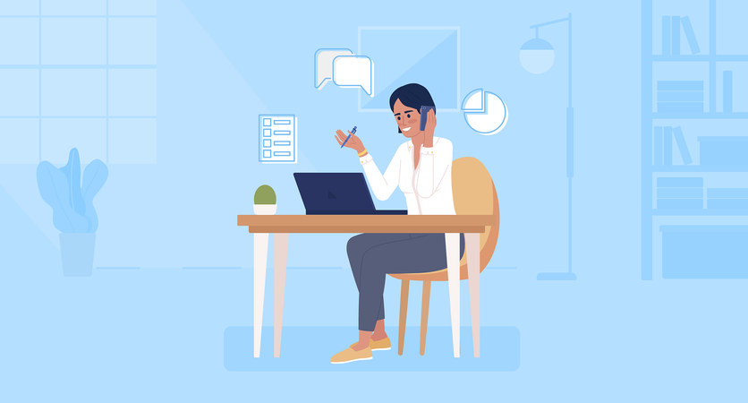 Frau telefoniert über Geschäftspräsentation  Illustration