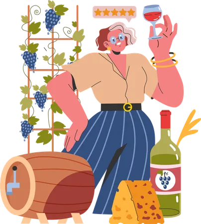 Frau testet Wein  Illustration