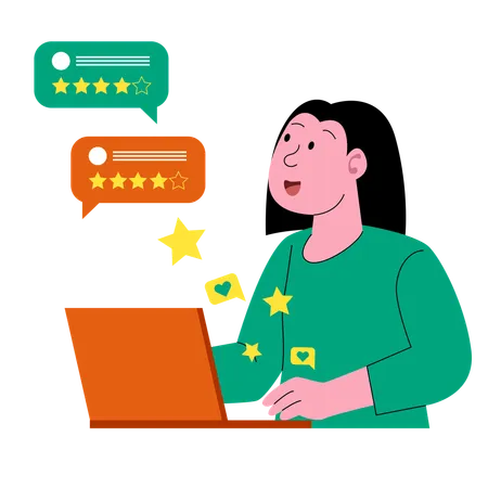 Frau tippt Feedback online  Illustration