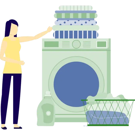 Frau trägt Kleidung zum Reinigen  Illustration