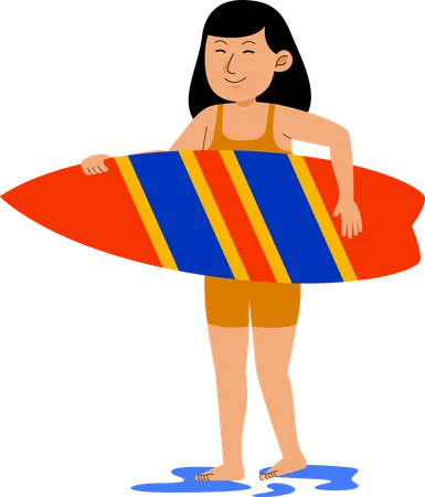 Frau trägt Surfbrett  Illustration