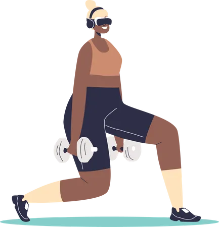 Frau mit VR-Brille beim Training zu Hause  Illustration