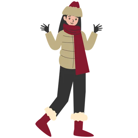 Frau trägt Winterkleidung  Illustration