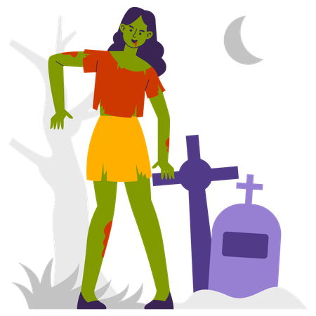 Frau trägt Zombiekostüm für Halloweenparty  Illustration