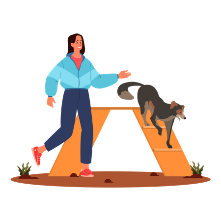 Frau trainiert ihr Haustier  Illustration