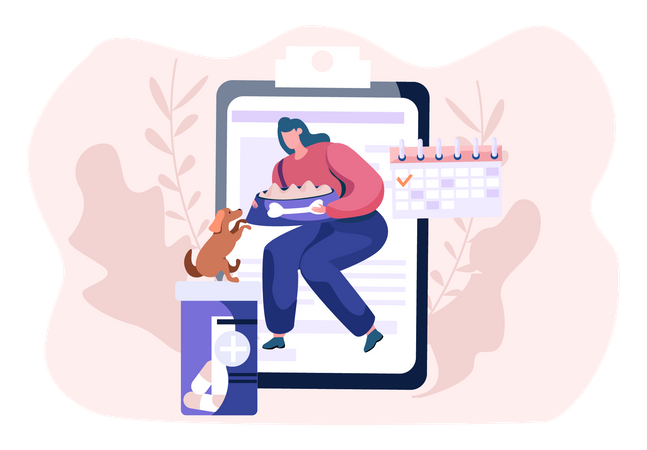 Frau trainiert ihr Haustier  Illustration