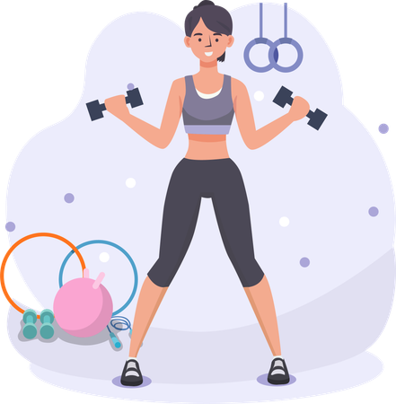 Frau trainiert im Fitnessstudio mit Hantel  Illustration