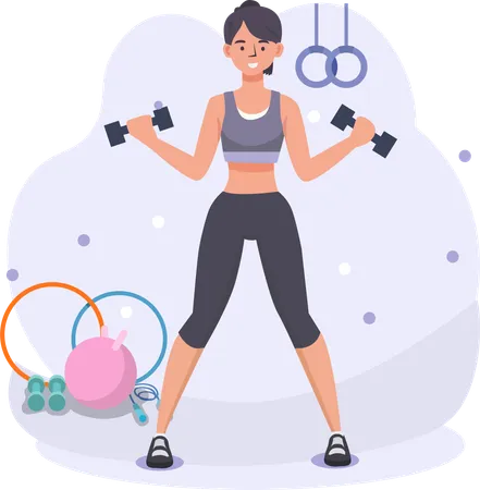 Frau trainiert im Fitnessstudio mit Hantel  Illustration