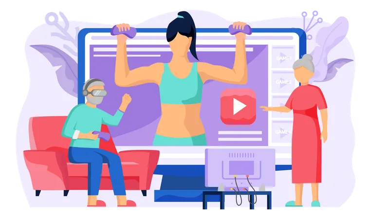 Frau trainiert in Online-Fitness-Lernvideo  Illustration