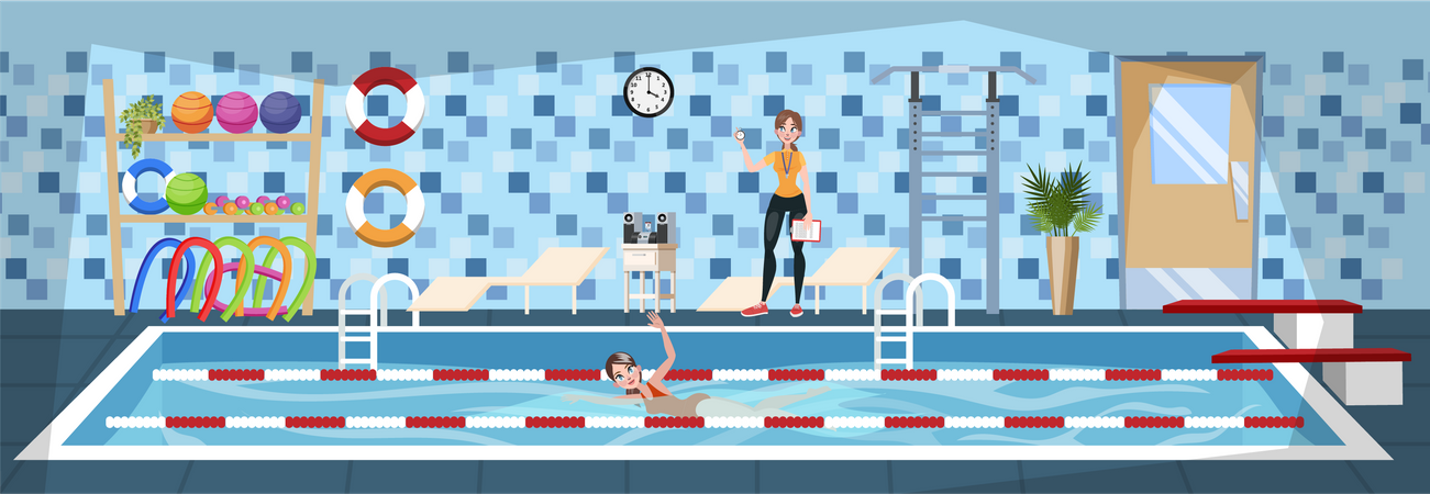 Frau trainiert im Schwimmbad  Illustration