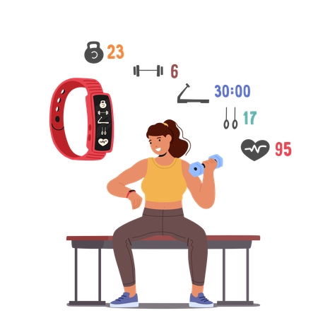 Frau trainiert mit Smartwatch und Fitness-App  Illustration