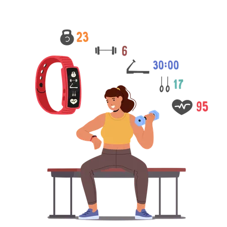 Frau trainiert mit Smartwatch und Fitness-App  Illustration