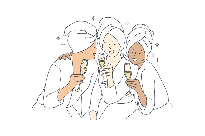 Frau trinkt Alkohol im Spa  Illustration