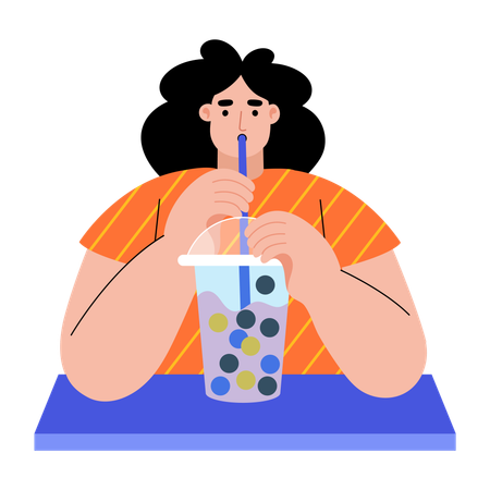 Frau trinkt Bubble Tea  Illustration