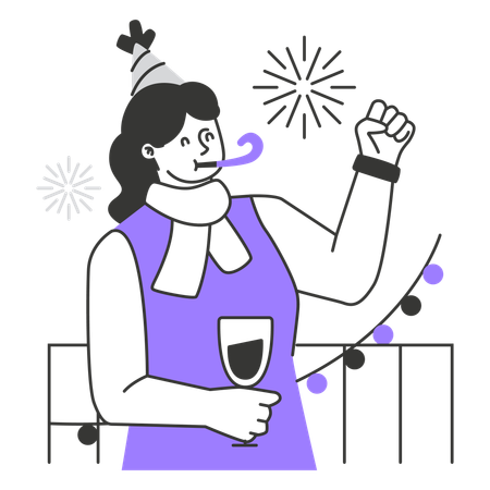 Frau trinkt Champagner am Silvesterabend  Illustration