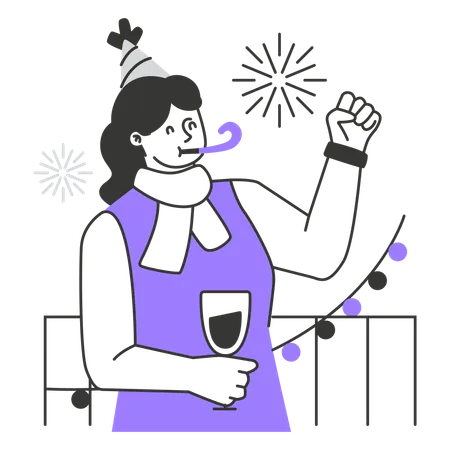 Frau trinkt Champagner am Silvesterabend  Illustration