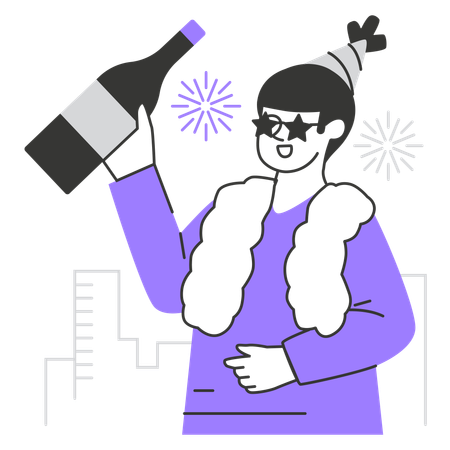 Frau trinkt Champagner am Silvesterabend  Illustration