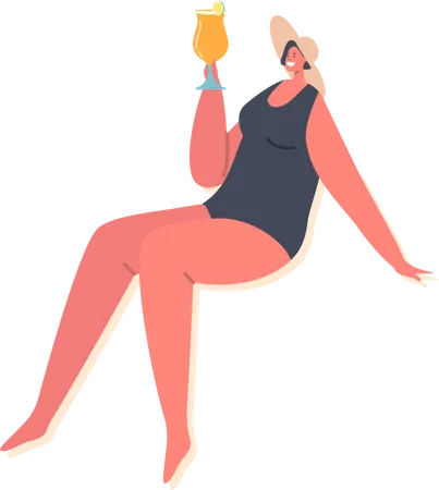 Frau trinkt Cocktail  Illustration