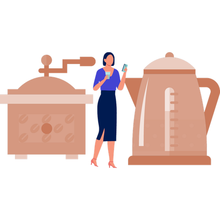 Frau trinkt Kaffee  Illustration