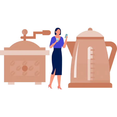 Frau trinkt Kaffee  Illustration