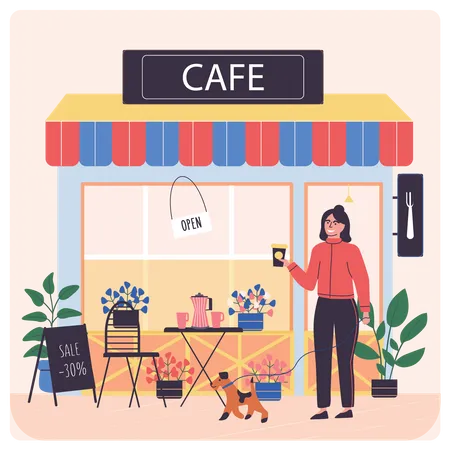 Frau trinkt Kaffee im Café  Illustration