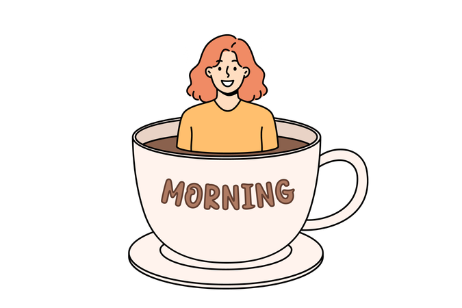 Frau trinkt morgens heißen Kaffee  Illustration