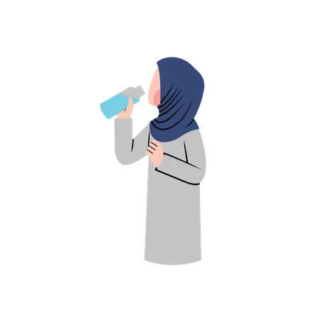 Frau trinkt Wasser aus Flasche  Illustration