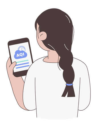 Frau überprüft AQI auf Smartphone  Illustration