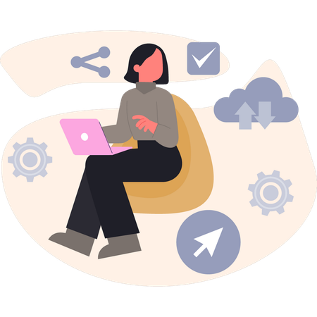 Frau überträgt Daten in der Cloud  Illustration
