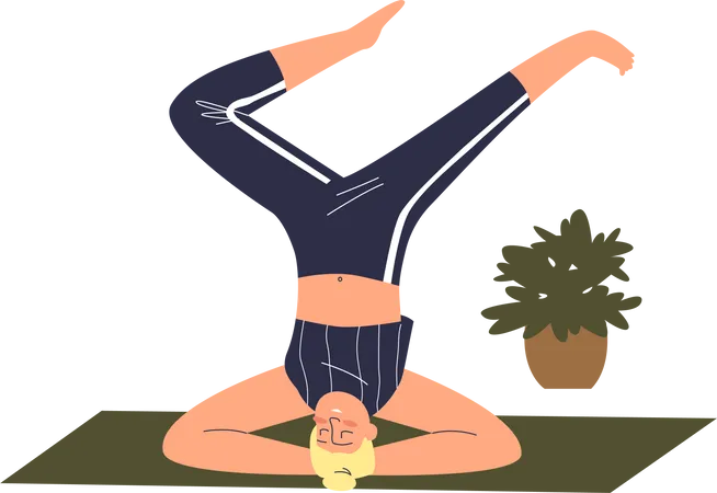 Frau übt Kopfstand-Yoga-Pose  Illustration